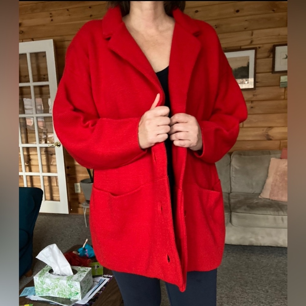 1970's 100% Acrylic XXL Red Drop Shoulder Cabincore Grandpa Sweater